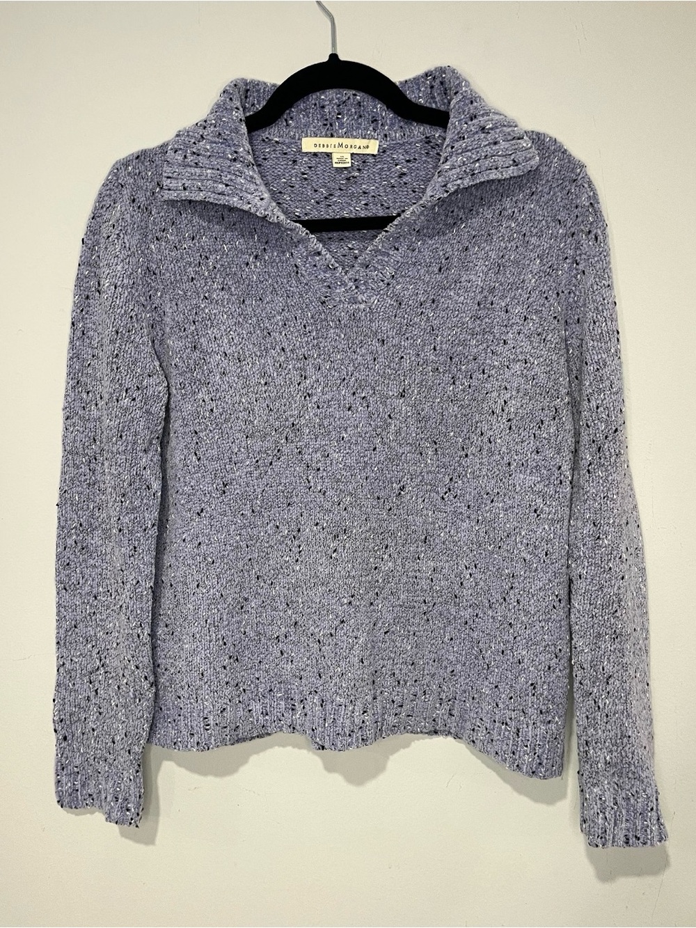 Debbie Morgan Purple Speckled Knit V-Neck Long Sleeve Pullover Sweater Size M